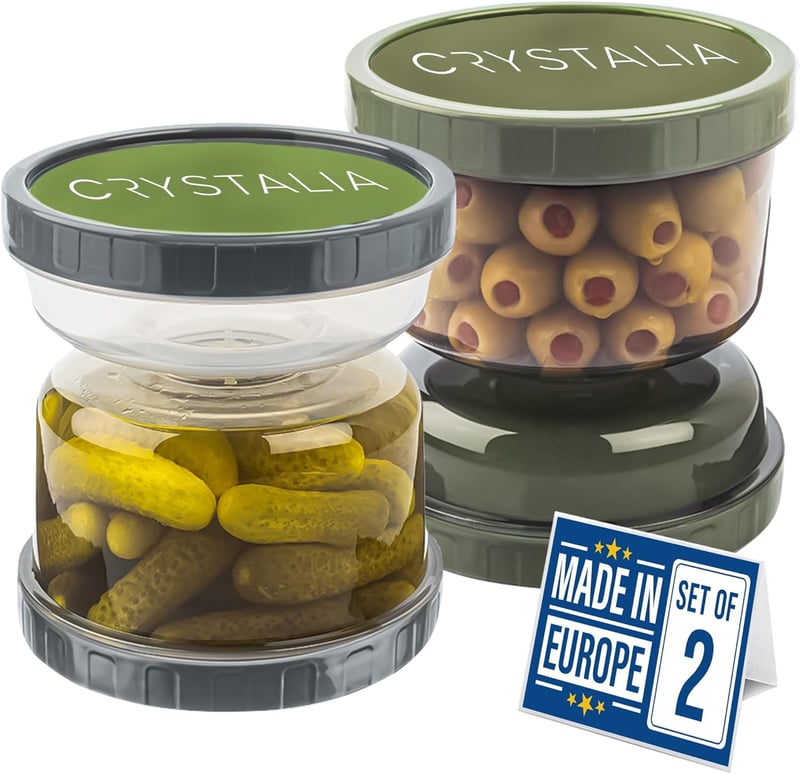 Crystalia Szivárgásmentes Savanyúság Tároló Szűrővel - 1000ml Üveg Befőttesüveg Készlet (2db) - BPA-mentes Kimchi és Olívabogyó Tárolására