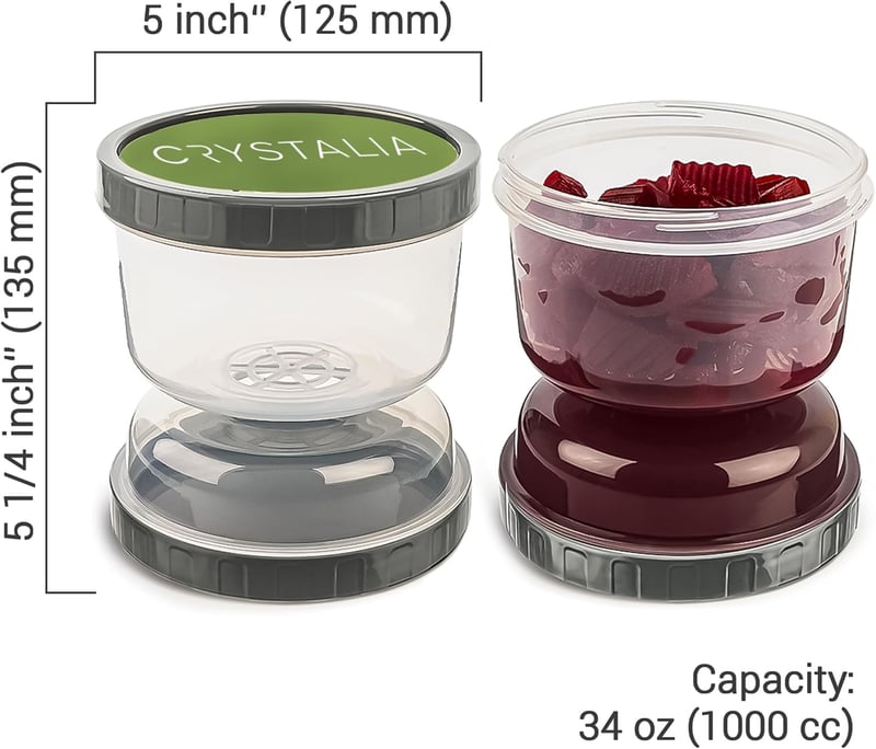 Crystalia Szivárgásmentes Savanyúság Tároló Szűrővel - 1000ml Üveg Befőttesüveg Készlet (2db) - BPA-mentes Kimchi és Olívabogyó Tárolására