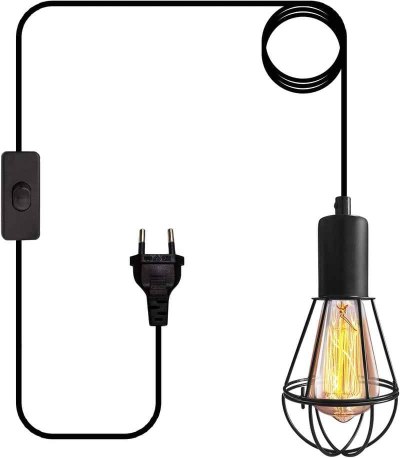 Crzpchas Ipari Függő Lámpa Fekete Fém Vintage Csillár Kapcsolóval 4,5m Kábel E27 Foglalat 60W Loft Stílus