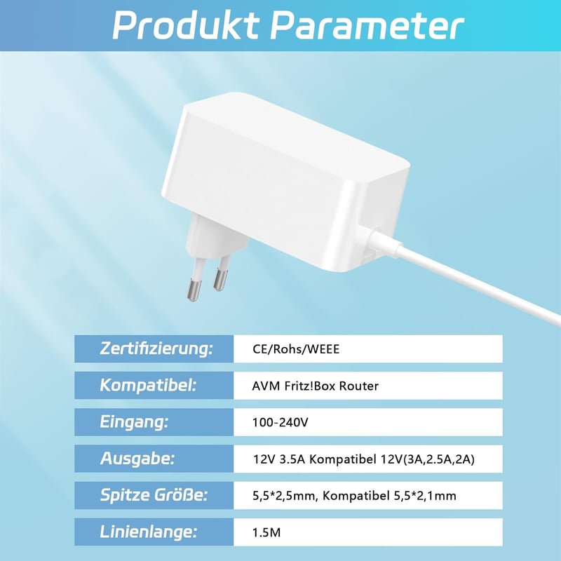 cshare 12V 3.5A Hálózati Adapter - Kompatibilis AVM Fritz!Box 7590, 7560, 7530, 7490 és Telekom Speedport Router Készülékekkel - 1,5m Kábel
