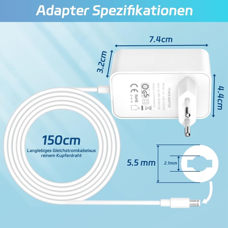 cshare 12V 3.5A Hálózati Adapter - Kompatibilis AVM Fritz!Box 7590, 7560, 7530, 7490 és Telekom Speedport Router Készülékekkel - 1,5m Kábel