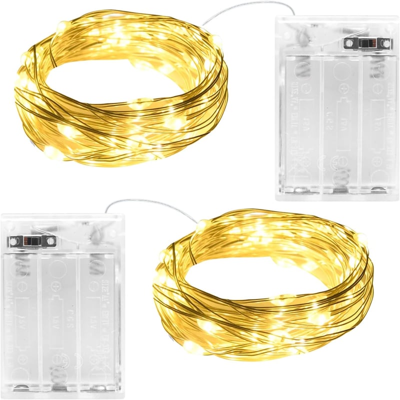 cshare 2 db Elemes Tündérfény Időzítővel - 2m 20 LED Meleg Fehér Rézhuzalos Fényfüzér - IP65 Vízálló Dekoráció Szobába, Kertbe, Karácsonyi D
