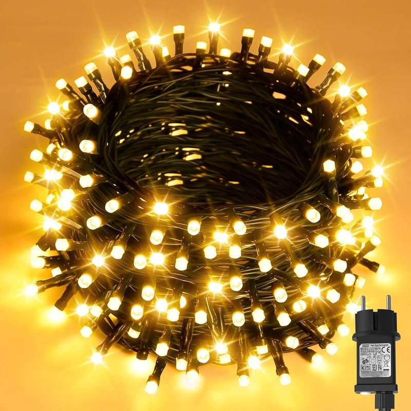 cshare 20m 200 LED Karácsonyi Fényfüzér Időzítővel 8 Üzemmód Meleg Fehér Vízálló