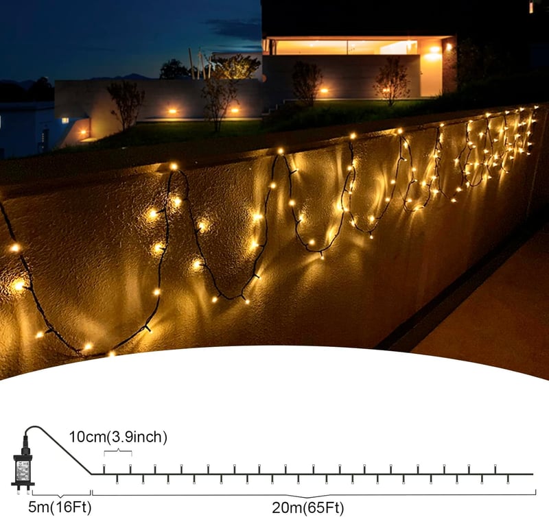 cshare 20m 200 LED Karácsonyi Fényfüzér Időzítővel 8 Üzemmód Meleg Fehér Vízálló