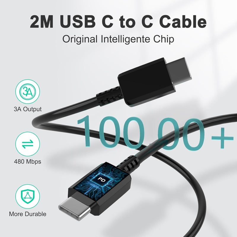 cshare 25W USB-C Gyorstöltő 2m Kábellel - Samsung Galaxy S24/S23/S22/S21/S20/A25/A15 Kompatibilis Fali Töltő - PD 3.0 és PPS Technológia