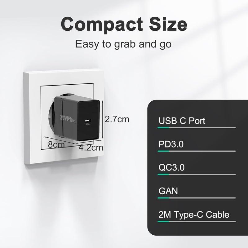 cshare 25W USB-C Gyorstöltő 2m Kábellel - Samsung Galaxy S24/S23/S22/S21/S20/A25/A15 Kompatibilis Fali Töltő - PD 3.0 és PPS Technológia