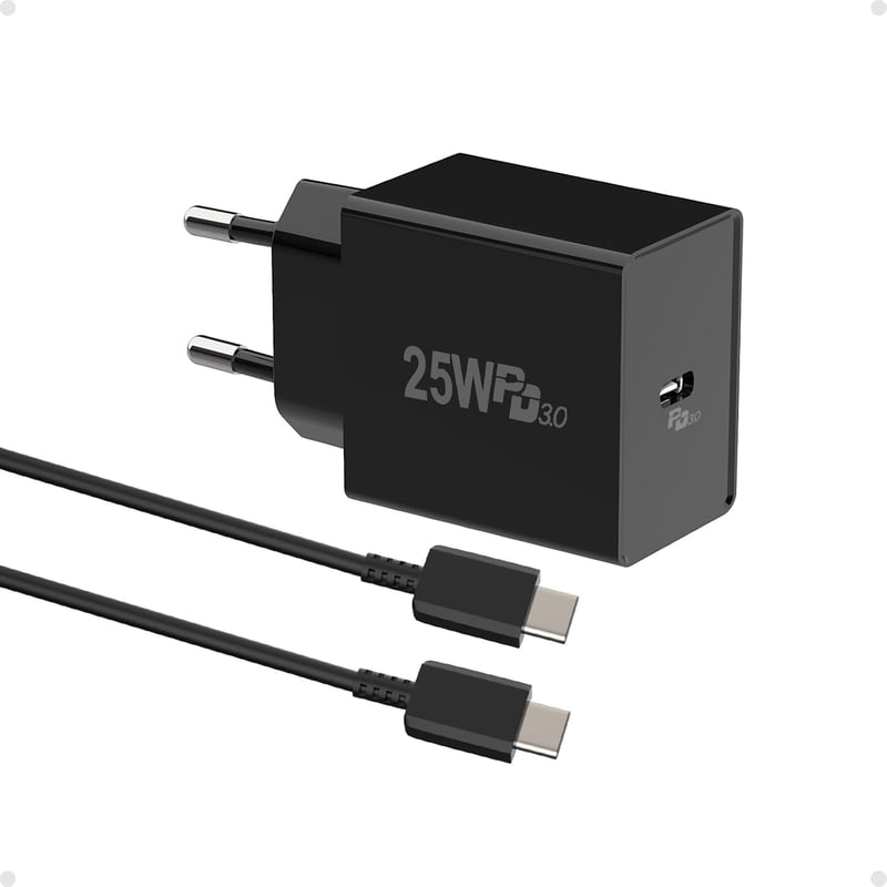cshare 25W USB-C Gyorstöltő 2m Kábellel - Samsung Galaxy S24/S23/S22/S21/S20/A25/A15 Kompatibilis Fali Töltő - PD 3.0 és PPS Technológia