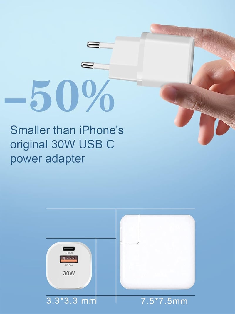 cshare 30W GaN USB-C Gyorstöltő - PD 3.0 PPS Kompakt Töltőfej iPhone 14/13, Google Pixel 7/6, Samsung Galaxy S22 Készülékekhez