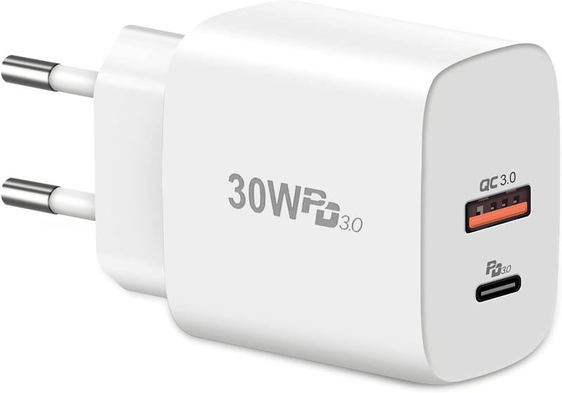 cshare 30W USB-C Gyorstöltő PD 3.0 - Dupla portos fali adapter iPhone 15, Google Pixel, Samsung Galaxy készülékekhez, QC 4.0 technológiával