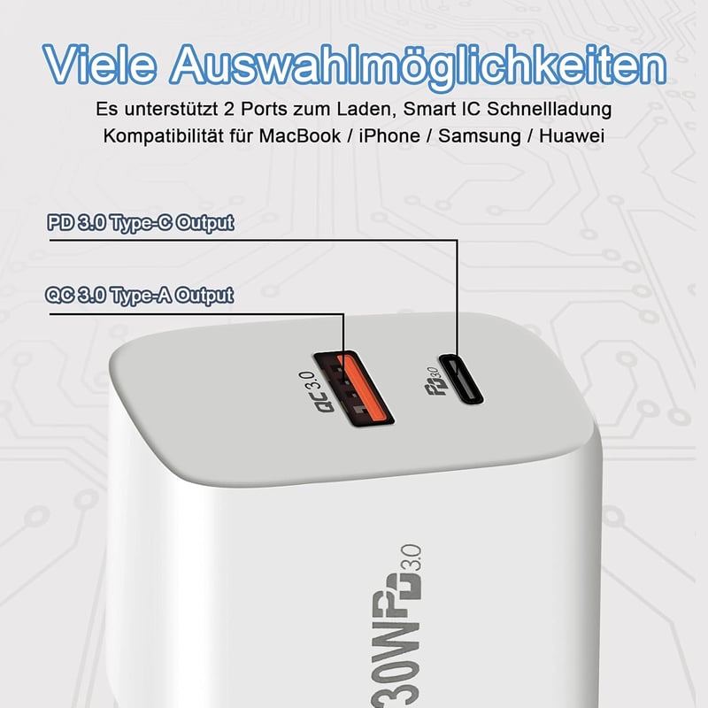 cshare 30W USB-C Gyorstöltő PD 3.0 - Dupla portos fali adapter iPhone 15, Google Pixel, Samsung Galaxy készülékekhez, QC 4.0 technológiával