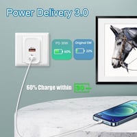 cshare 30W USB-C Gyorstöltő PD 3.0 - Dupla portos fali adapter iPhone 15, Google Pixel, Samsung Galaxy készülékekhez, QC 4.0 technológiával 3