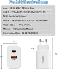 cshare 30W USB-C Gyorstöltő PD 3.0 - Dupla portos fali adapter iPhone 15, Google Pixel, Samsung Galaxy készülékekhez, QC 4.0 technológiával 6