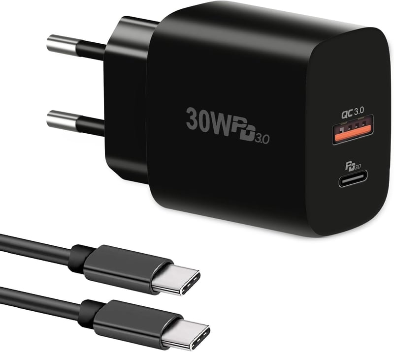 cshare 30W USB-C Gyorstöltő PD 3.0 PPS - 2 Portos Adapter iPhone 15, Google Pixel, Samsung Galaxy Telefonokhoz 2m Kábellel