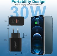 cshare 30W USB-C Gyorstöltő PD 3.0 PPS - 2 Portos Adapter iPhone 15, Google Pixel, Samsung Galaxy Telefonokhoz 2m Kábellel 6
