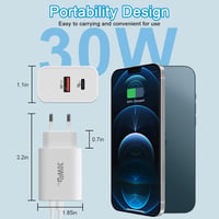 cshare 30W USB-C Gyorstöltő PD 3.0 PPS Technológiával - 2 Portos Töltő Google Pixel, iPhone, Samsung Készülékekhez 2m Kábellel 6