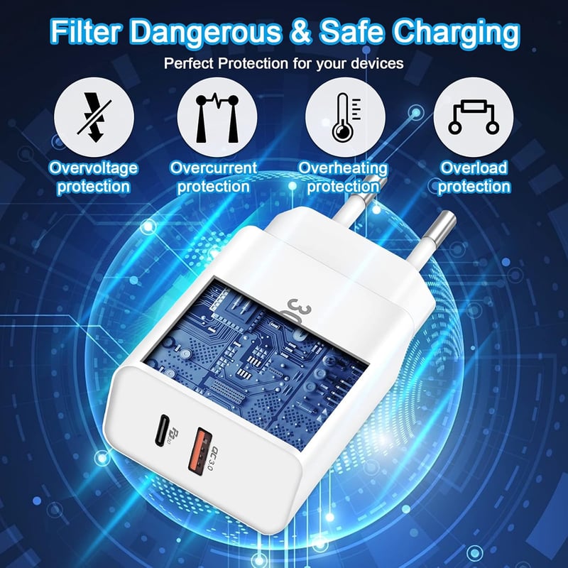 cshare 30W USB-C Gyorstöltő PD 3.0 PPS Technológiával - 2 Portos Töltő Google Pixel, iPhone, Samsung Készülékekhez 2m Kábellel
