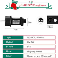 cshare 31V LED Tápegység 6W - 8 Üzemmódú Transzformátor Időzítővel és Memóriával, IP44 Vízálló Adapter Karácsonyi Fényekhez, Jégcsap és Tünd 6
