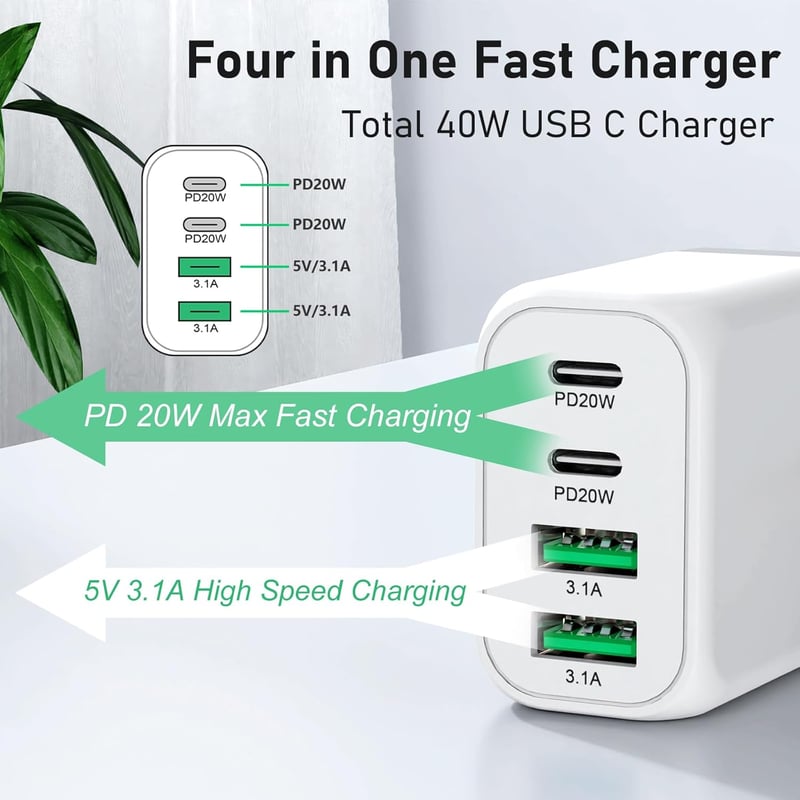 cshare 40W USB-C Gyorstöltő Szett, 2db 4-Portos PD 3.0 Adapter iPhone 15/14/13, Samsung Galaxy, Google Pixel Telefonokhoz

AI: I've created 