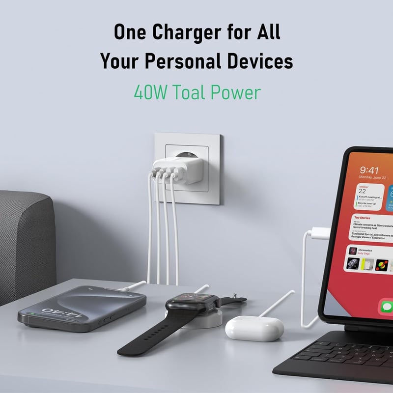 cshare 40W USB-C Gyorstöltő Szett, 2db 4-Portos PD 3.0 Adapter iPhone 15/14/13, Samsung Galaxy, Google Pixel Telefonokhoz

AI: I've created 