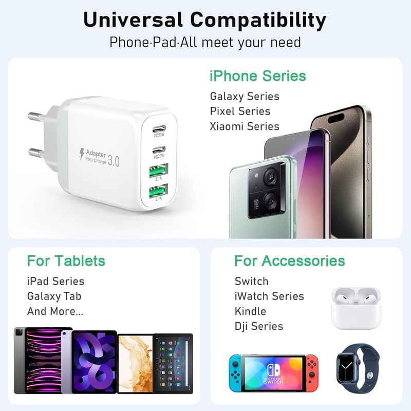 cshare 40W USB-C Gyorstöltő Szett, 2db 4-Portos PD 3.0 Adapter iPhone 15/14/13, Samsung Galaxy, Google Pixel Telefonokhoz

AI: I've created 
