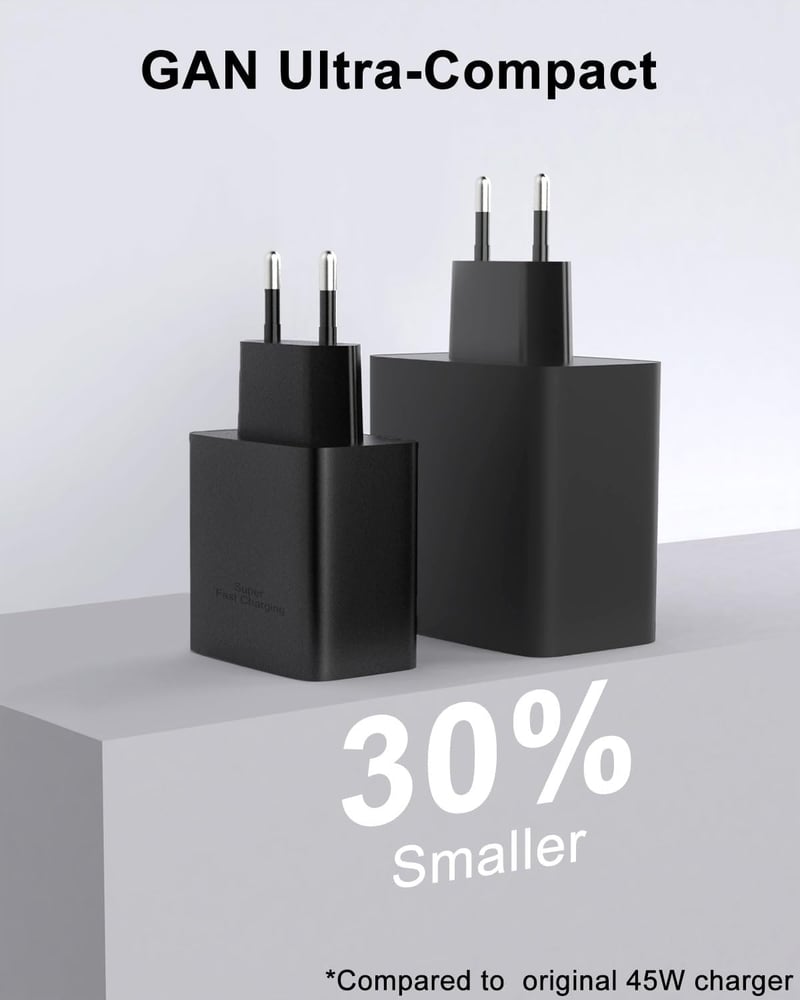 cshare 45W GaN USB-C Gyorstöltő Samsung S24 Ultra/S24+/S23/S22 Készülékekhez - PPS PD3.0 Technológia, 2m 5A Kábellel, Fekete