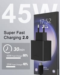 cshare 45W GaN USB-C Gyorstöltő Samsung S24 Ultra/S24+/S23/S22 Készülékekhez - PPS PD3.0 Technológia, 2m 5A Kábellel, Fekete 2