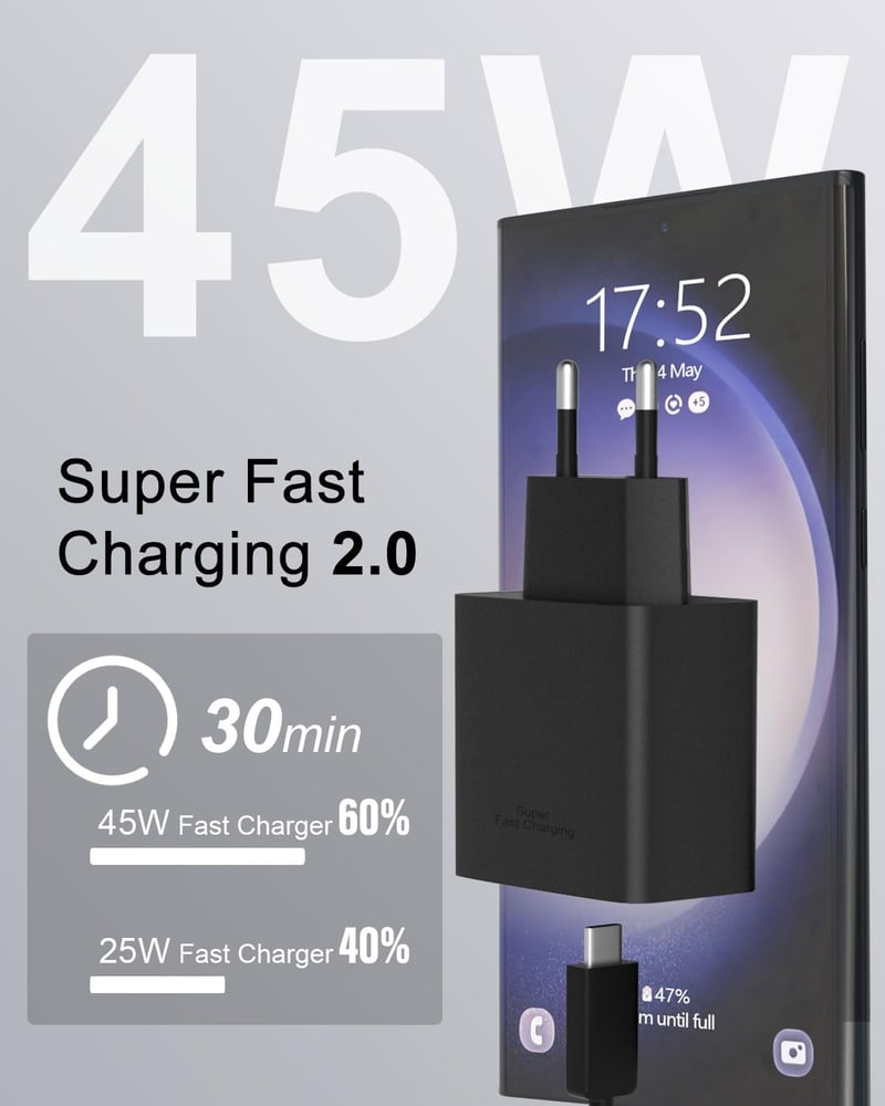cshare 45W GaN USB-C Gyorstöltő Samsung S24 Ultra/S24+/S23/S22 Készülékekhez - PPS PD3.0 Technológia, 2m 5A Kábellel, Fekete