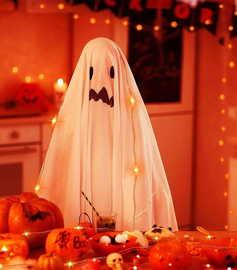 cshare Halloween Fényfüzér - 5m 50 LED Narancssárga Tündérfény, IP65 Vízálló Elemes Dekoráció Töklámpáshoz, Ablakra, Kerti Partikhoz