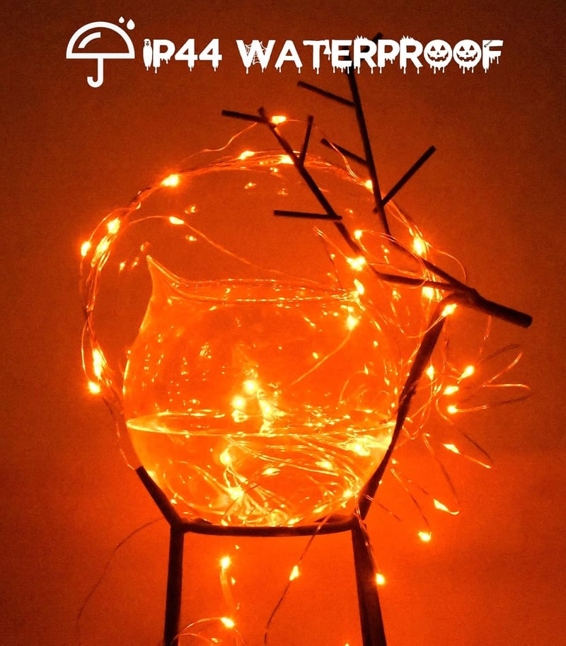 cshare Halloween Fényfüzér - 5m 50 LED Narancssárga Tündérfény, IP65 Vízálló Elemes Dekoráció Töklámpáshoz, Ablakra, Kerti Partikhoz