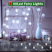 cshare LED Hópehely Fényfüzér 6m 40 LED - Elemes, Időzítővel, IP65 Vízálló Dekoráció Kertbe, Kempinghez, Karácsonyra, Bel- és Kültérre - Hid 5