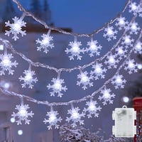 cshare LED Hópehely Fényfüzér 6m 40 LED - Elemes, Időzítővel, IP65 Vízálló Dekoráció Kertbe, Kempinghez, Karácsonyra, Bel- és Kültérre - Hid 1