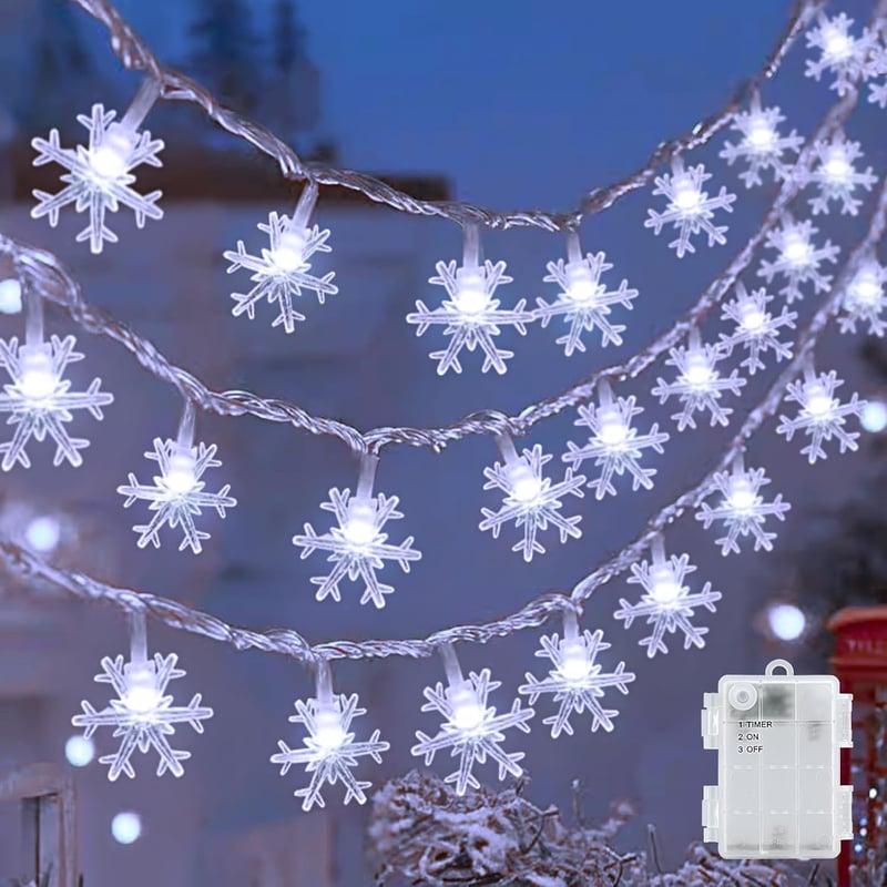 cshare LED Hópehely Fényfüzér 6m 40 LED - Elemes, Időzítővel, IP65 Vízálló Dekoráció Kertbe, Kempinghez, Karácsonyra, Bel- és Kültérre - Hid
