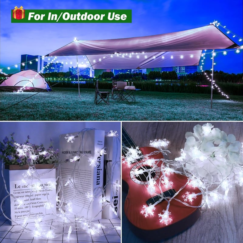 cshare LED Hópehely Fényfüzér 6m 40 LED - Elemes, Időzítővel, IP65 Vízálló Dekoráció Kertbe, Kempinghez, Karácsonyra, Bel- és Kültérre - Hid