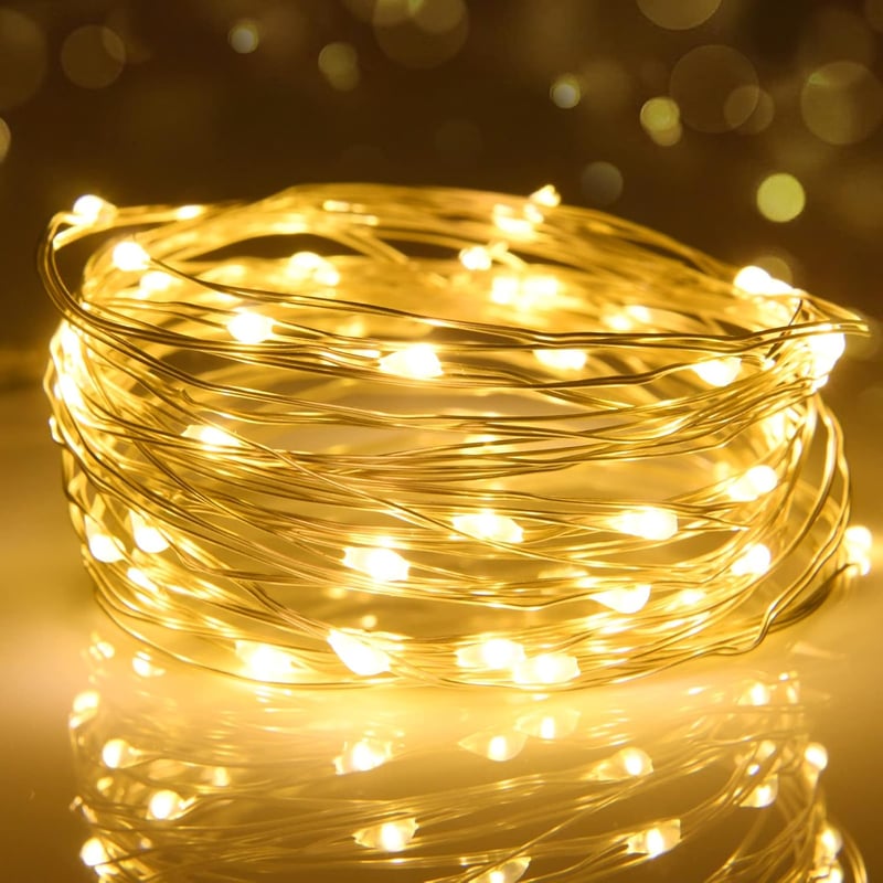 cshare LED Tündérfény 2m - 20 Meleg Fehér Micro LED, Vízálló Ezüst Drót Fényfüzér Elemes, Kültéri-Beltéri Dekoráció Esküvőre, Karácsonyra