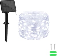 cshare Napelemes Fényfüzér 10m 100 LED - Réz Drót, Hideg Fehér, 8 Világítási Mód, Időzítő, IP65 Vízálló, Kültéri-Beltéri Dekoráció Kertbe, K 1