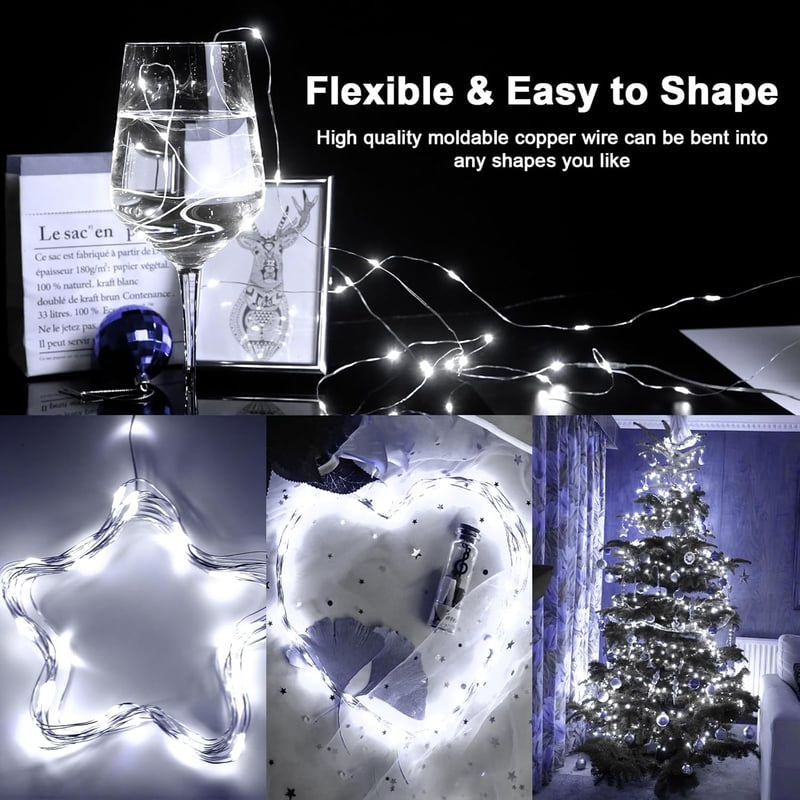 cshare Napelemes Fényfüzér 10m 100 LED - Réz Drót, Hideg Fehér, 8 Világítási Mód, Időzítő, IP65 Vízálló, Kültéri-Beltéri Dekoráció Kertbe, K
