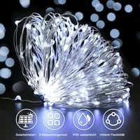 cshare Napelemes Fényfüzér 10m 100 LED - Réz Drót, Hideg Fehér, 8 Világítási Mód, Időzítő, IP65 Vízálló, Kültéri-Beltéri Dekoráció Kertbe, K 2