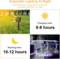 cshare Napelemes Fényfüzér 10m 100 LED - Réz Drót, Hideg Fehér, 8 Világítási Mód, Időzítő, IP65 Vízálló, Kültéri-Beltéri Dekoráció Kertbe, K 5