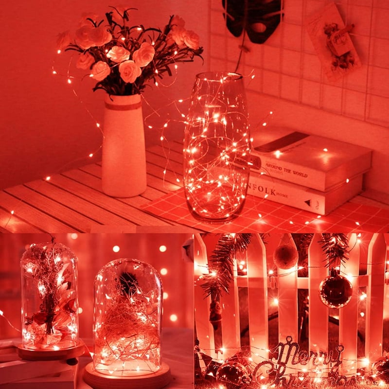 cshare Piros LED Csillag Fényfüzér - 30 LED-es Elemes Dekoráció Hálószobába, Falra, Esküvőre, Halloweenre, Karácsonyra - 3 Méteres Vízálló E