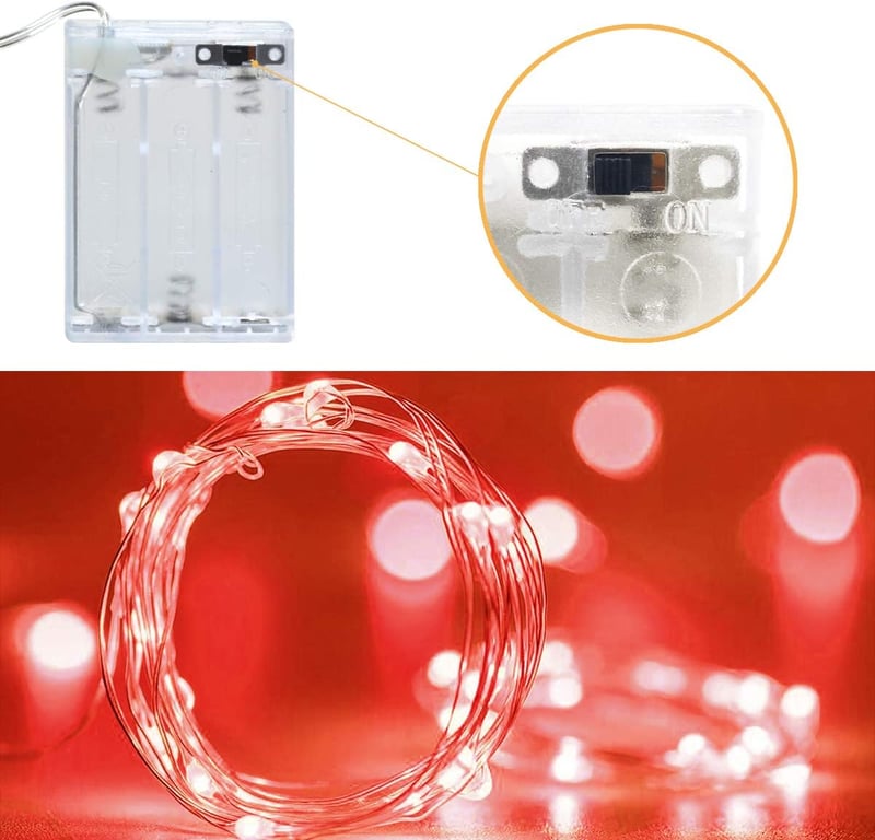 cshare Piros LED Csillag Fényfüzér - 30 LED-es Elemes Dekoráció Hálószobába, Falra, Esküvőre, Halloweenre, Karácsonyra - 3 Méteres Vízálló E