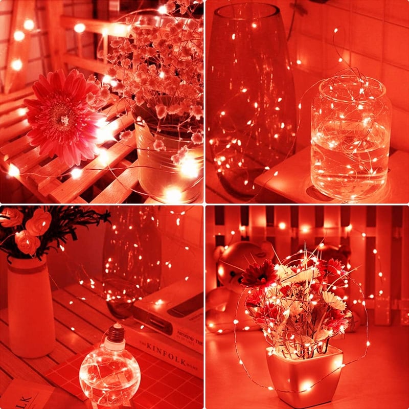cshare Piros LED Csillag Fényfüzér - 30 LED-es Elemes Dekoráció Hálószobába, Falra, Esküvőre, Halloweenre, Karácsonyra - 3 Méteres Vízálló E