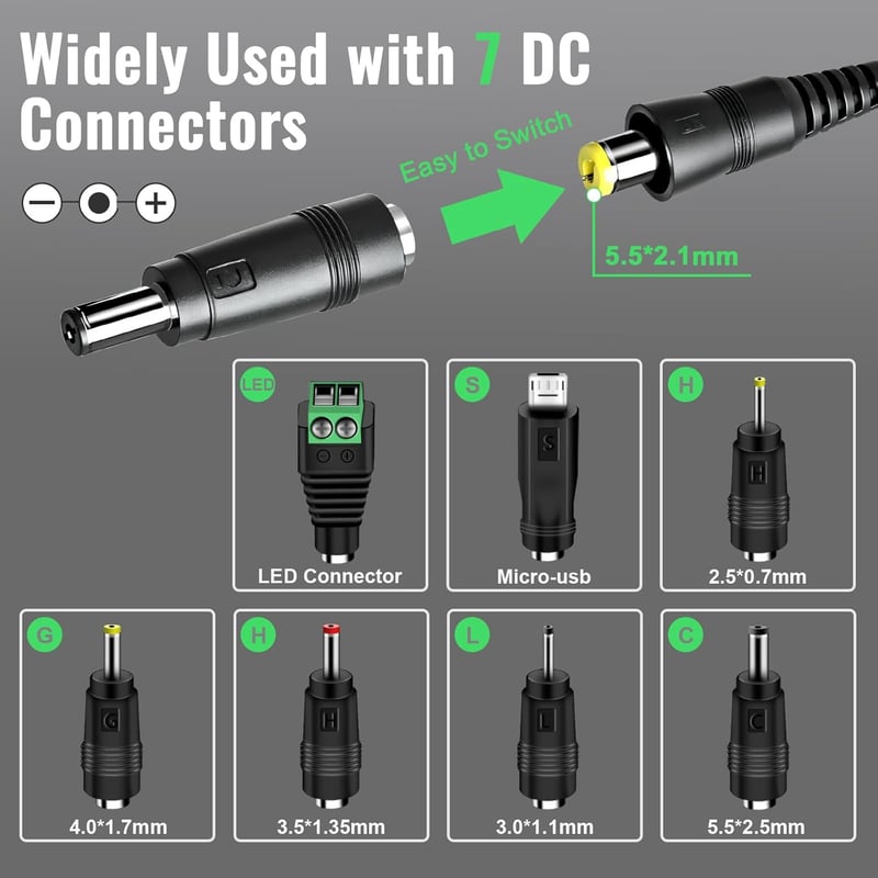 cshare Univerzális Hálózati Adapter 3-12V 12W - 7 Cserélhető Csatlakozóval, 1A, LED Szalaghoz, Kamerához, Routerhez, Elektronikai Eszközökhö
