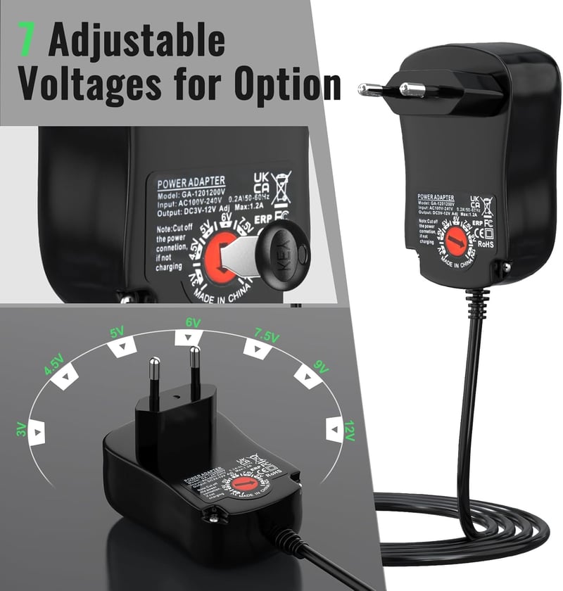 cshare Univerzális Hálózati Adapter 3-12V 12W - 7 Cserélhető Csatlakozóval, 1A, LED Szalaghoz, Kamerához, Routerhez, Elektronikai Eszközökhö