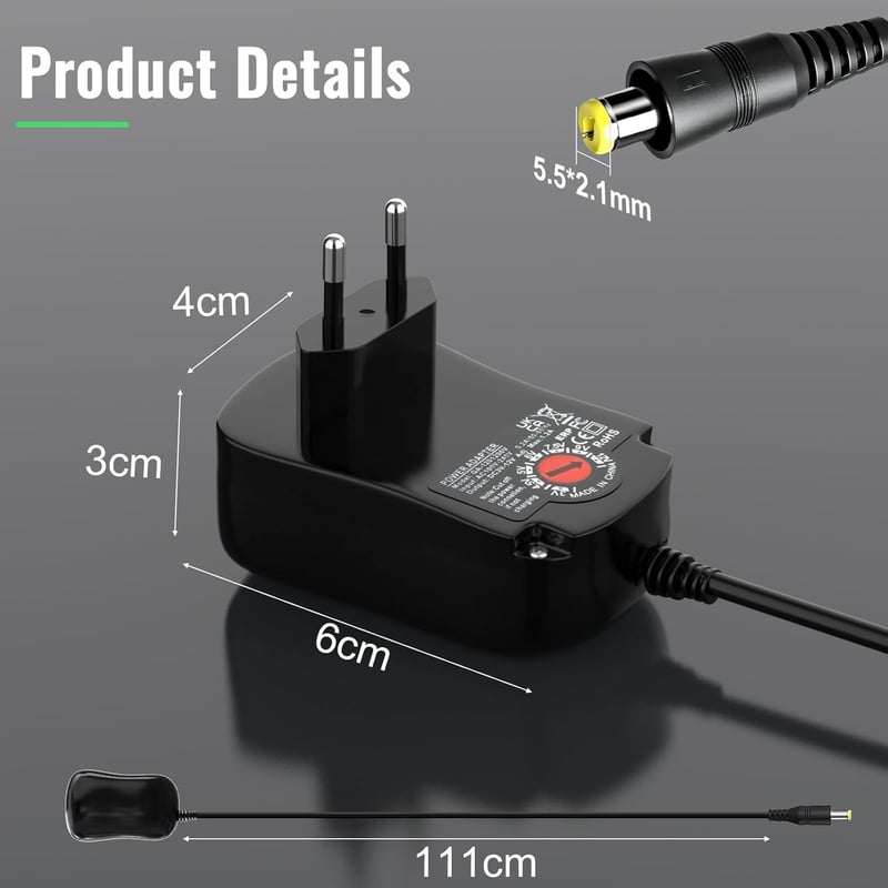 cshare Univerzális Hálózati Adapter 3-12V 12W - 7 Cserélhető Csatlakozóval, 1A, LED Szalaghoz, Kamerához, Routerhez, Elektronikai Eszközökhö