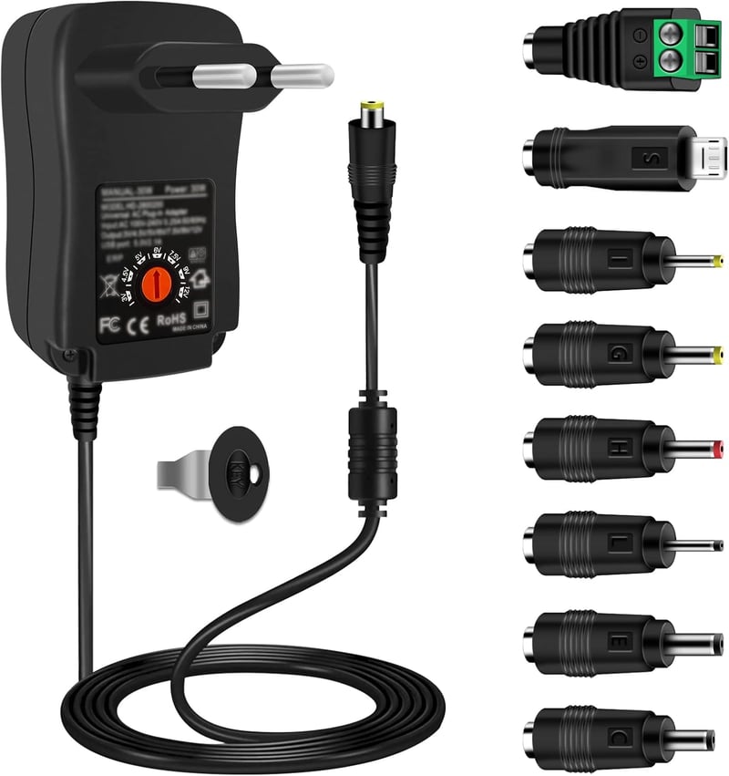 cshare Univerzális Hálózati Adapter 30W - 3V-12V Állítható Feszültség, 8 DC Csatlakozó, 5V USB Port - LED Szalag, Router, CCTV Kamera, TV Bo