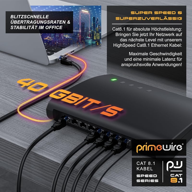 CSL-Computer 20m CAT 8.1 S/FTP árnyékolt hálózati kábel 40 Gbps Ethernet