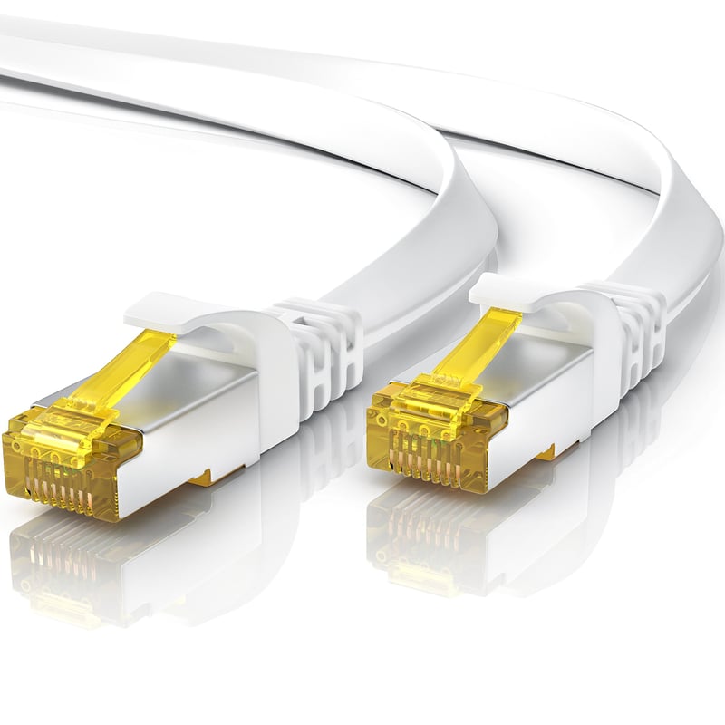 Cablu de rețea plat CSL-Computer CAT 7, 3m, 10 Gbit/s Gigabit LAN Patch, ecranare U/FTP PIMF, conector RJ45, pentru switch, router, modem, alb