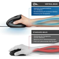 CSL-Computer vezetékes optikai függőleges egér 6400 DPI, ergonomikus, 5 gomb, könyökbarát design, fekete 3
