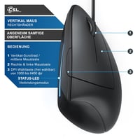 CSL-Computer vezetékes optikai függőleges egér 6400 DPI, ergonomikus, 5 gomb, könyökbarát design, fekete 4