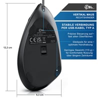 CSL-Computer vezetékes optikai függőleges egér 6400 DPI, ergonomikus, 5 gomb, könyökbarát design, fekete 5